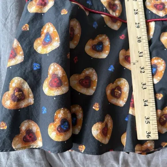 Rachel Antonoff Long Sleeve Mini Laura Dress 100% Cotton Heart Cookies Tie Neck - Picture 10 of 12